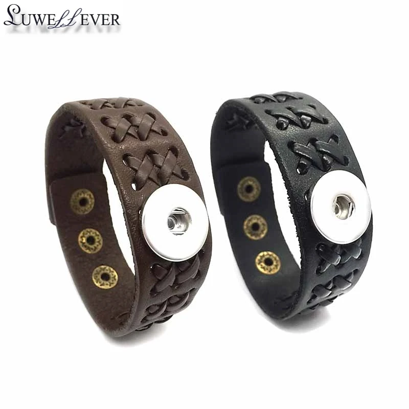 

Hot Hand Made 256 Interchangeable Really Genuine Leather Bracelet 18mm Snap Button Bangle Charm Jewelry For Women Men Gift