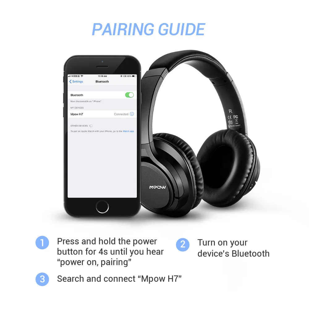 H7 стерео Беспроводная гарнитура для Mpow над ухом Bluetooth наушники с микрофоном супер длинные 15 H Playtime беспроводные наушники