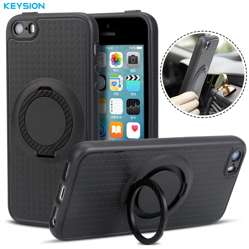 KEYSION Phone Case for iPhone 5 5S SE Car Holder Stand Magnetic Suction Bracket Finger Ring Soft TPU Cover iphone |