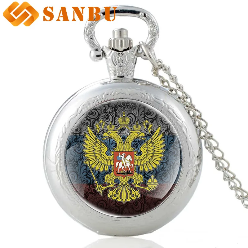 Классические русские национальные эмблемы художественное стекло кабошон карманные часы винтажные мужские женские бронзовые Кварцевые часы с ожерельем