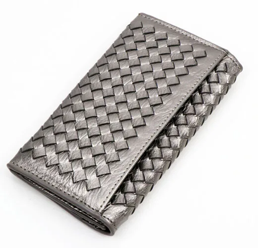silver QIMANSHI вязаный женский длинный кошелек из искусственной кожи Длинный клатч кошелек брендовый женский кредитный держатель для карт кошелек женский Carteira - Цвет: silver