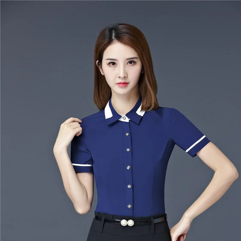 Летние Формальные элегантные тонкие подходящие блузки с коротким рукавом