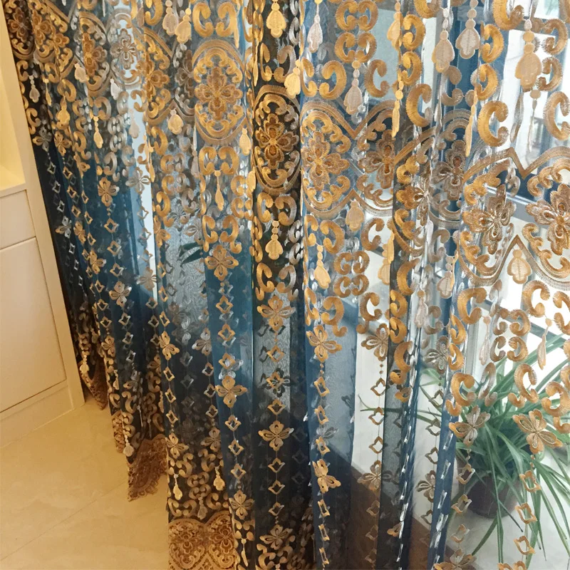 2017 Новый роскошный европейский стиль вышивка занавес вилла гостиная спальня