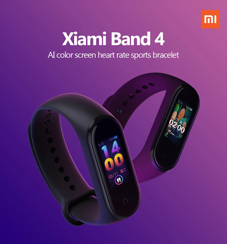 In Stock Xiaomi Mi Band 4 Smart Wristband Fitness Heart Rate Bracelet Music AI bracelet Bluetooth 5.0 AMOLED Color Touch Screen