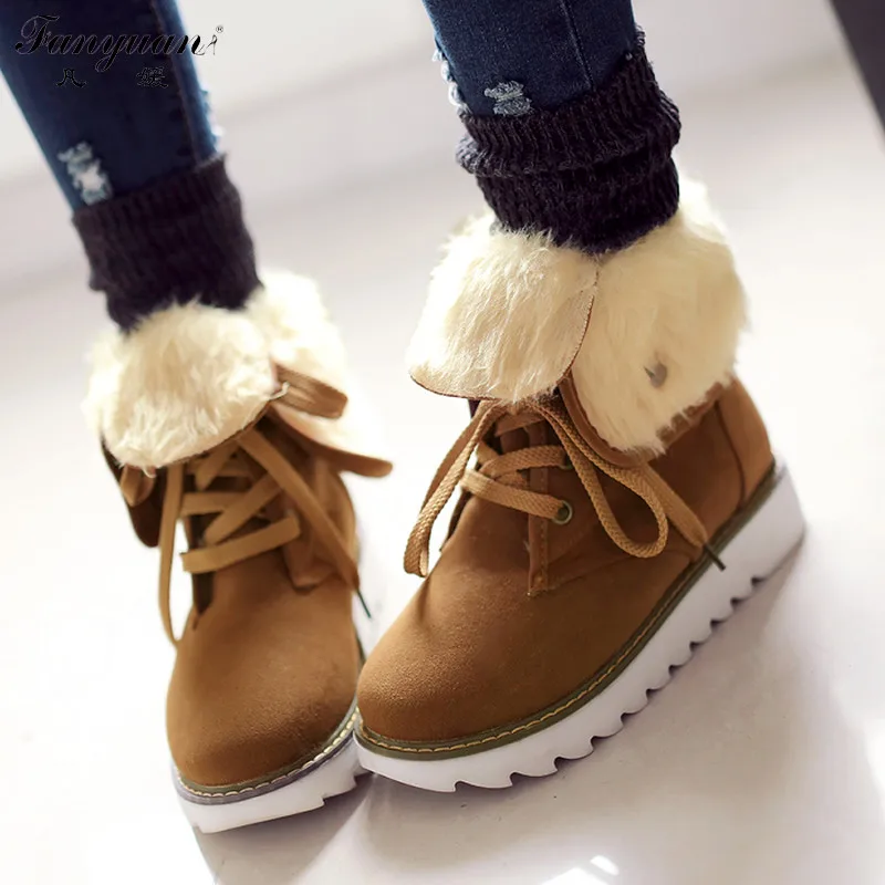 

New Arrival Snow Boots Fashion Warm Fur Platform Women Ankle Boots Lace-Up Round Toe Comfortable Female Snow Boots