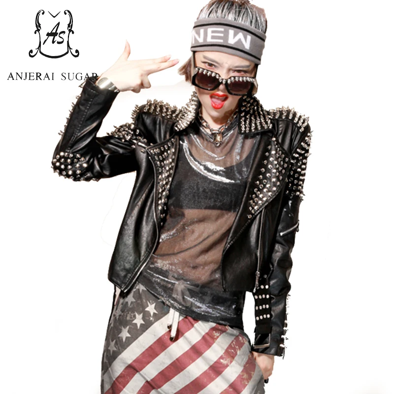 Куртка женская из искусственной кожи на молнии с отложным воротником и