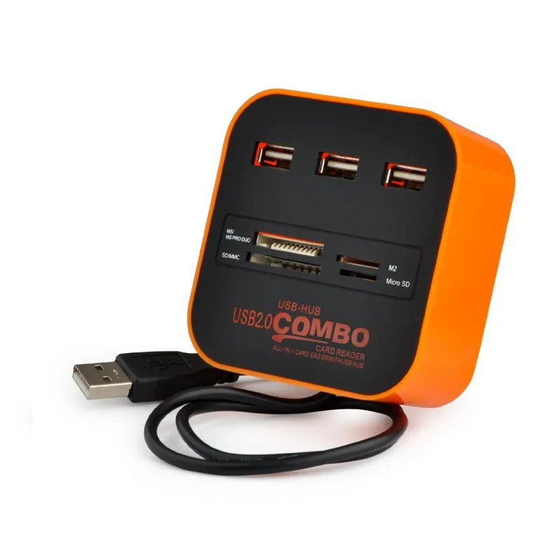 ORANGE BinFul все в 1 USB 2,0 концентратор 3 порта с микро мульти кард-ридером ubs концентратор для SD/MMC/M2/MS/MP компьютерные аксессуары - Цвет: ORANGE