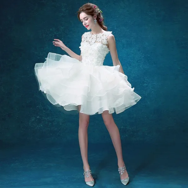 BW372 White Princess Girls Prom Party Dresses Appliques Beads Ruffles Mini Wedding Dress Pagaent Cheap Custom 2017 | Свадьбы и