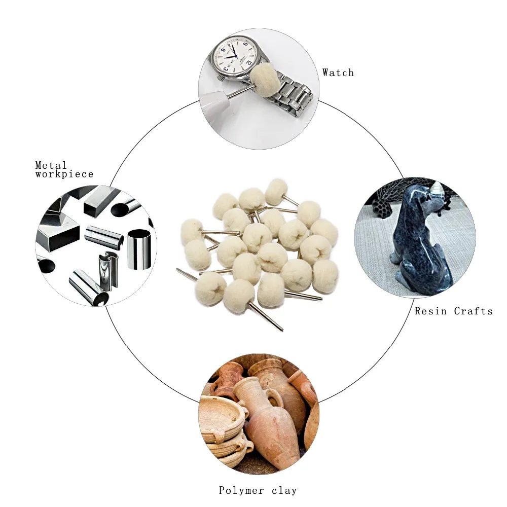 

Mounted Cotton Soft Fine 3/32 Shank Polishing Buff Wheel 2.35 mm Shank for Dremel Rotary Tools Pack of 20 Pcs