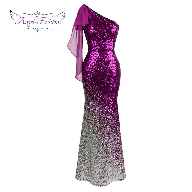 Purple silver Женское вечернее платье с блест. Angel-Fashions, фиолетовое облегающее вечернее платье, расшитое контрастными блестками, модель 286 - Цвет: Purple silver