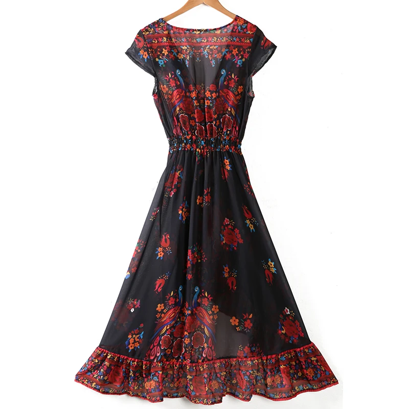 Женское винтажное платье макси с цветочным принтом асимметричный длинный