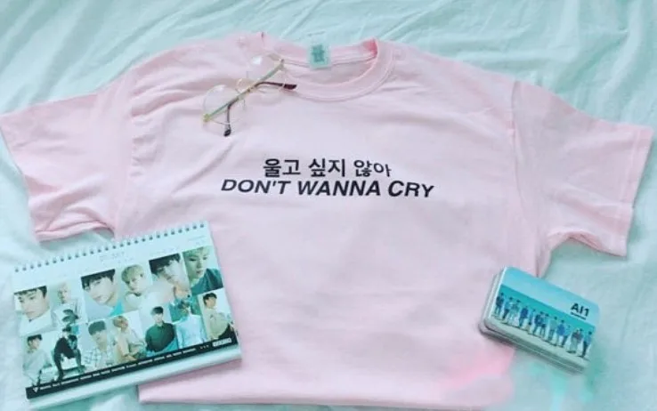 Футболка с забавными буквами Don WANNA CRY Tumblr Корейская Милая хипстерская