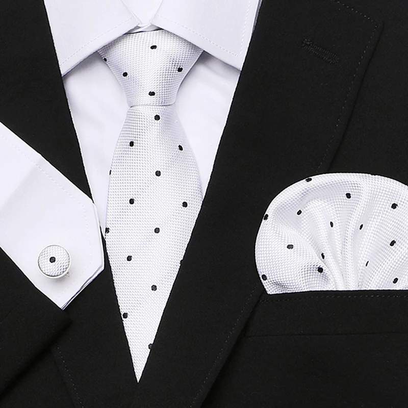 Classic Men`s Tie 20 Styles Novelty Jacquard Woven 100% Silk Hanky Cufflinks Set For Wedding Business Party 7.5cm width | Аксессуары для