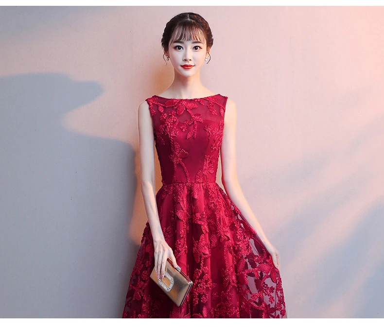 Robe De Soiree, красное вино, кружево, вышивка, без рукавов, а-силуэт, вечерние платья, для банкета, элегантные, вечерние, для выпускного вечера, LF189