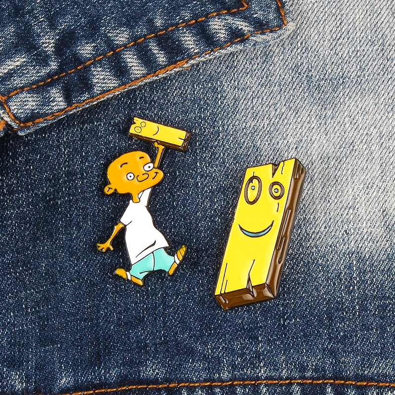 Забавная брошь на булавке с изображением деревянной доски Ed Edd &amp Eddy джинсовое