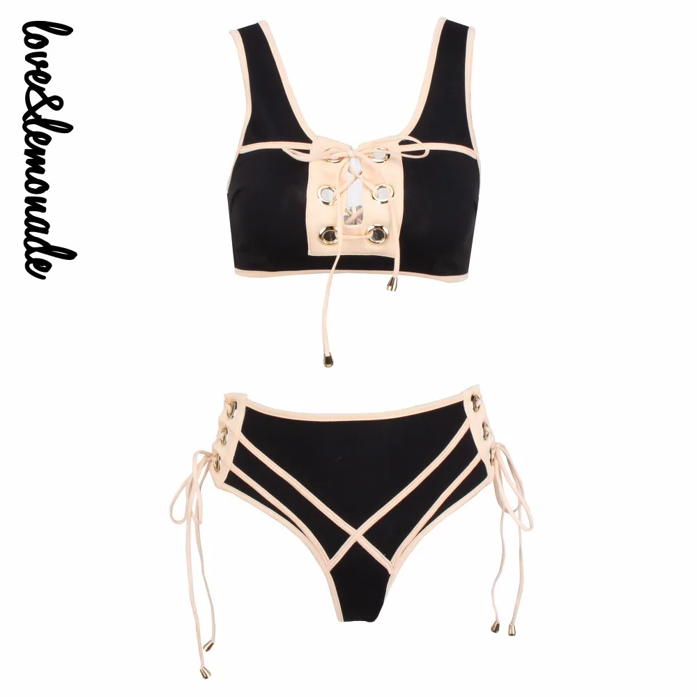 Женский костюм двойка Love & Lemonade черный/телесный с золотыми кольцами модель