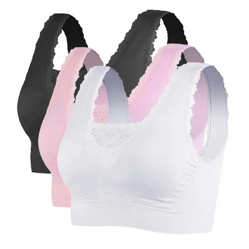 White Black Pink CALOFE, 3 шт., спортивный бюстгальтер для женщин, без косточек, нижнее белье, бесшовный, воздухопроницаемый спортивный бюстгальтер, топ, сексуальный кружевной бюстгальтер для фитнеса, бега, спортзала - Цвет: White Black Pink