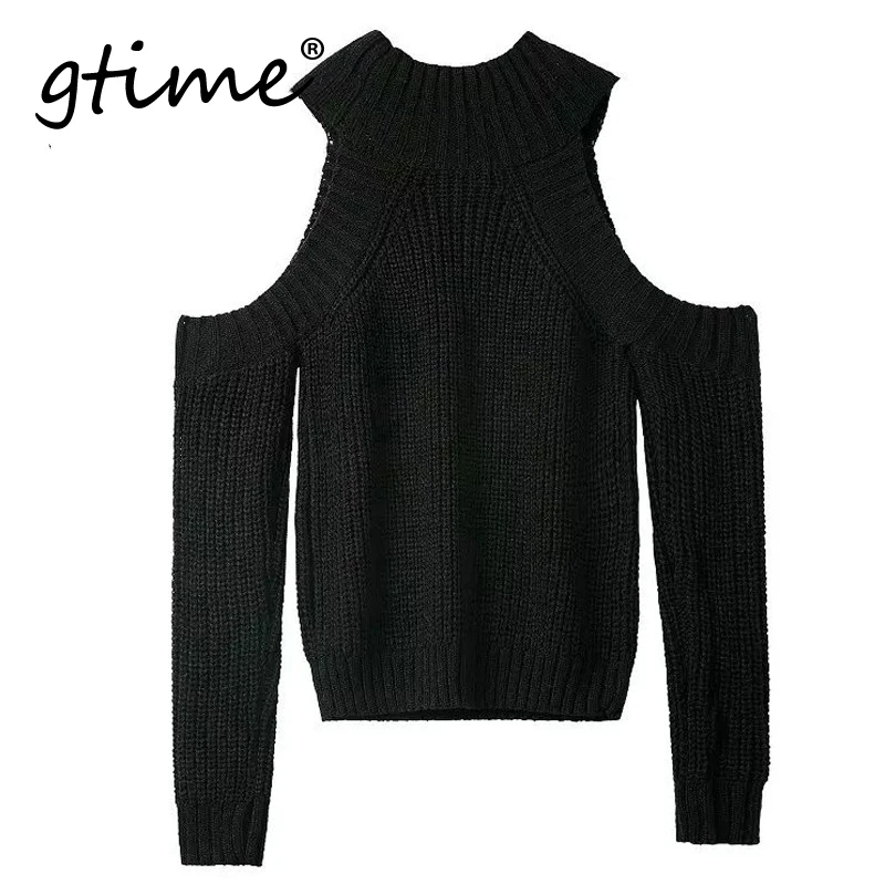 GTIME Dropshipping Turtleneck off shoulder knitted sweater women Fashion tricot pullover jumpers Pull femme oversized cape WGT14 | Женская