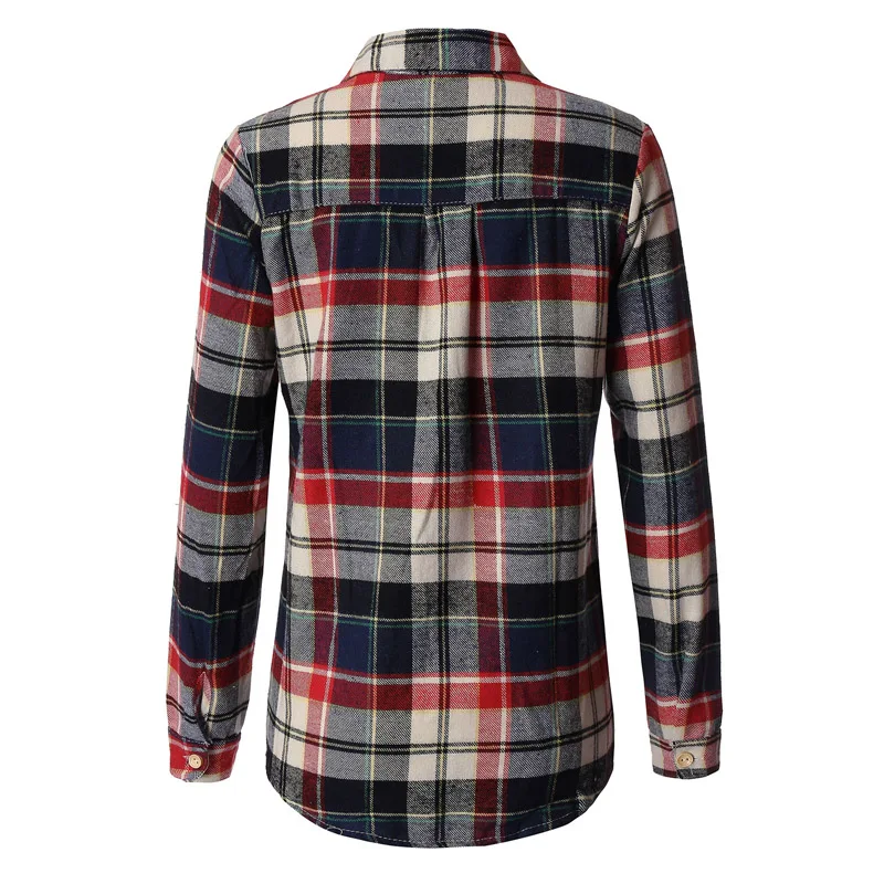 Для женщин плед печати Рубашки 2017 Демисезонный дамы Повседневное Блузки для