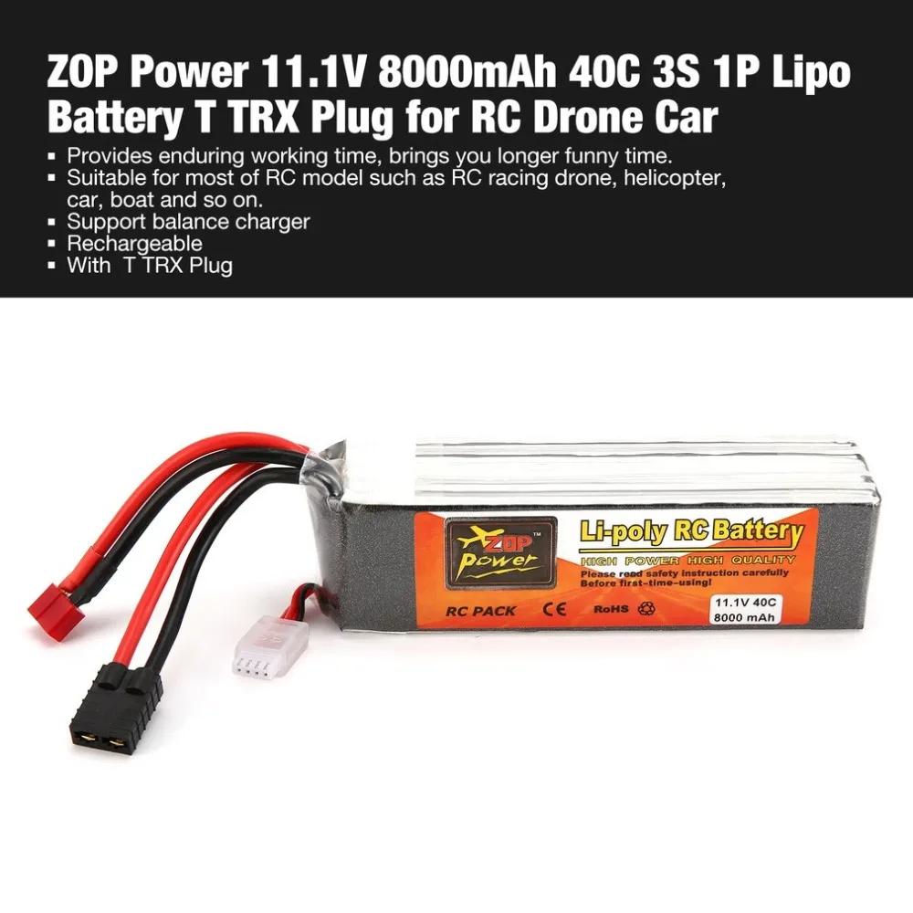 ZOP мощность 11,1 В 8000 мАч 40C 3S 1P Lipo батарея T TRX разъем Перезаряжаемый для RC гоночный Дрон Квадрокоптер вертолет автомобиль Лодка