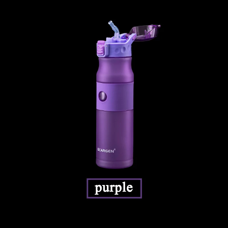 purple 600 мл пластиковая бутылка для воды спортивная бутылка белая крышка для бутылки с соломинкой с переключателем дорожный чайник фляга бутылка для спорта бег Велоспорт - Цвет: purple
