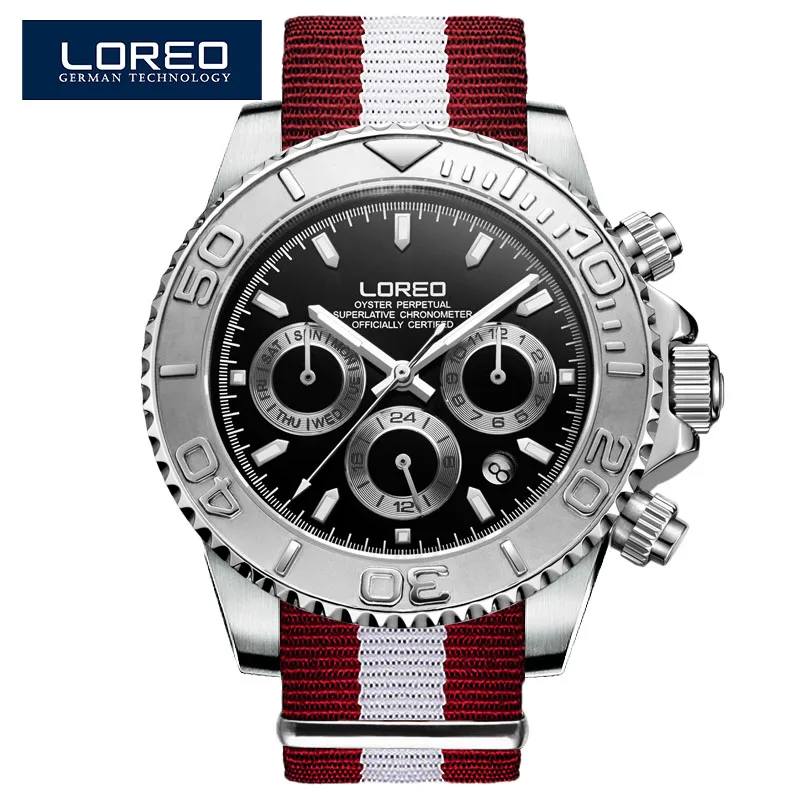 Nylon strap 05 LOREO Дайвинг 200 м спортивные часы мужские наружное кольцо можно повернуть мужские деловые автоматические механические стальные часы мужские часы - Цвет: Nylon strap 05
