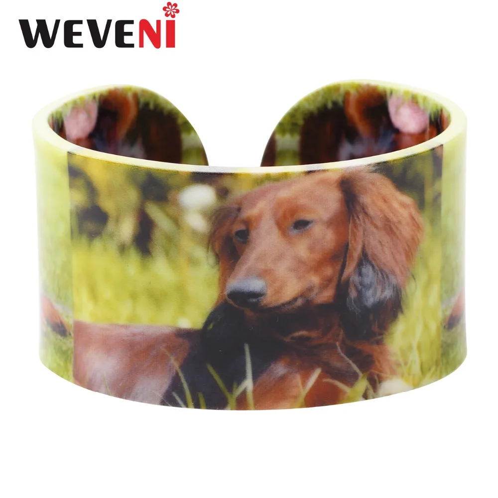 WEVENI пластиковые широкие браслеты с надписью Love Dachshund Dog для женщин легкие новые