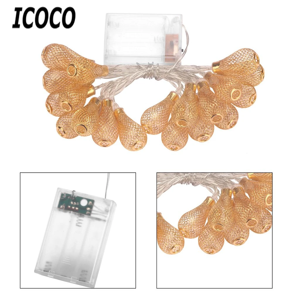 ICOCO 20 LED Water Drop Shape Hollow Battery Powered String Light 3 AA Batteries for Wedding Party Christmas Home Festival Decor | Лампы и