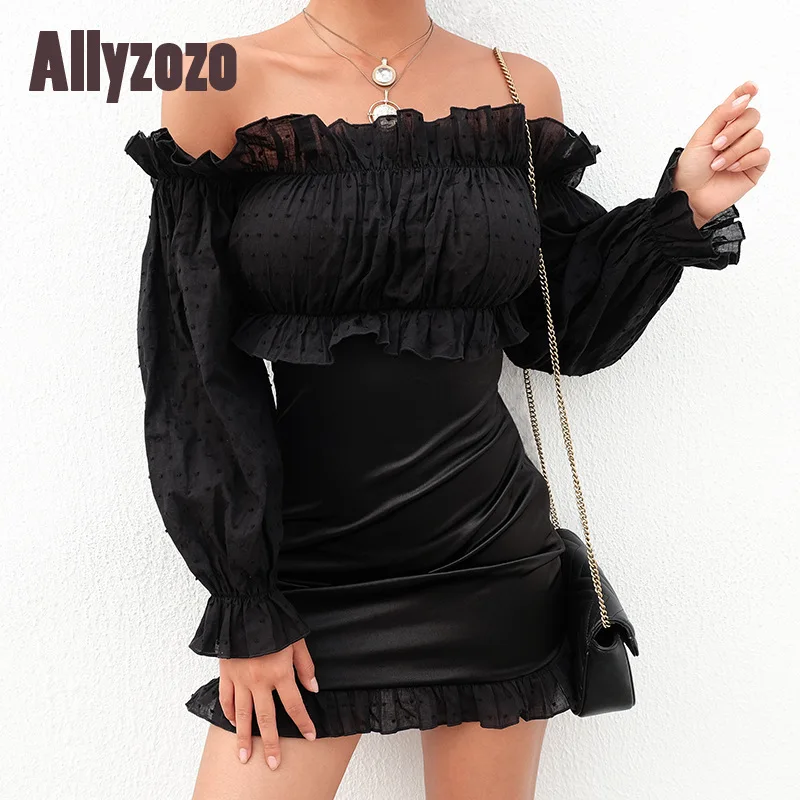 Женское сексуальное модное платье с открытыми плечами без бретелек оборками