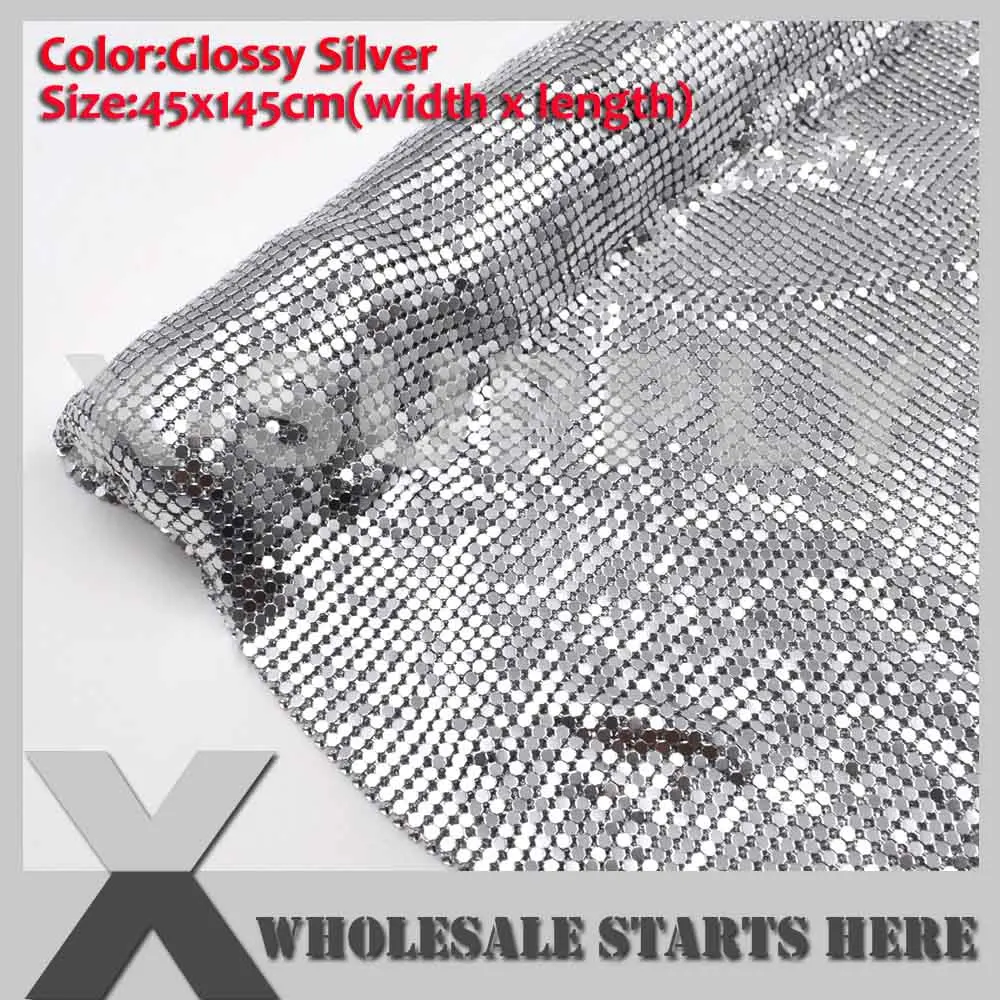 Glossy Silver Металлическая алюминиевая ткань, Сетчатое покрытие, без железа, клеевая подложка, используется для бюстгальтера, свадебные вечерние платья, вечерние, покрытия - Цвет: Glossy Silver