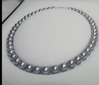 free shipping 11 12mm round silver grey pearl necklace 18inch