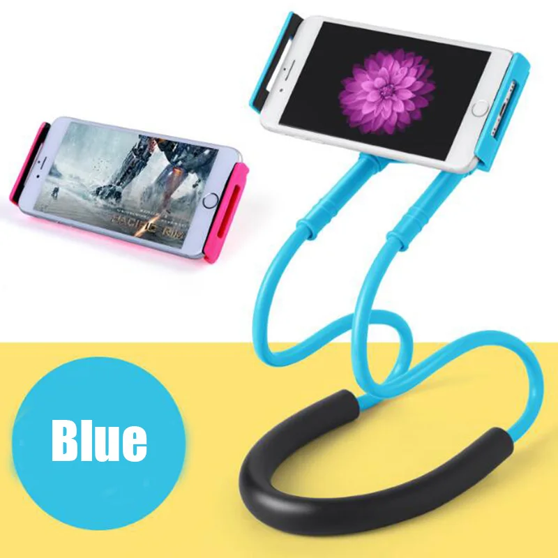 Blue Гибкий держатель для мобильного телефона, висящий на шее, ленивое ожерелье, кронштейн, держатель для смартфона, подставка для iPhone, Android - Цвет: Blue