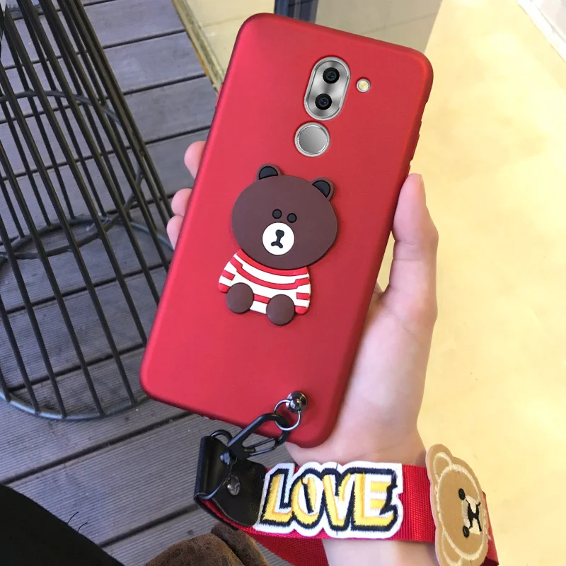 ALIVO For Huawei honor 6X case full protection Cartoon 3d cute bear silicon Fitted Case with hand rope for huawei gr5 2017 cover |