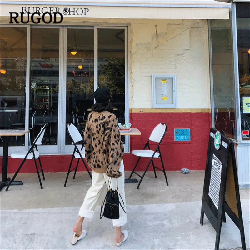 Женский свободный свитер RUGOD длинный вязаный Леопардовый в Корейском стиле 2018 |