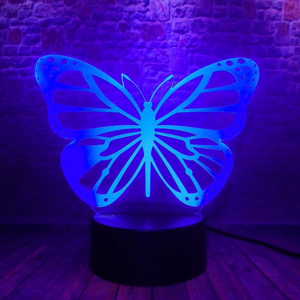 Новый 3D Иллюзия светодиодный ночной Светильник бабочка 7 цветов обесцвечивание