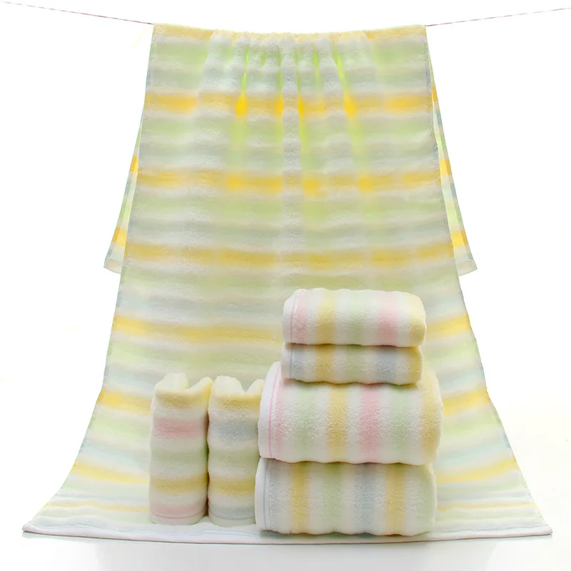 

Cotton Rainbow Strip Towel Lollipop Stripe Soft Padded 140*70cm Water Absorber