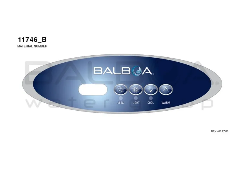 Balboa Topside BWG VL260 4 кнопки Jet Temp Light w/Overlay Сенсорная панель и 1 насос | Строительство