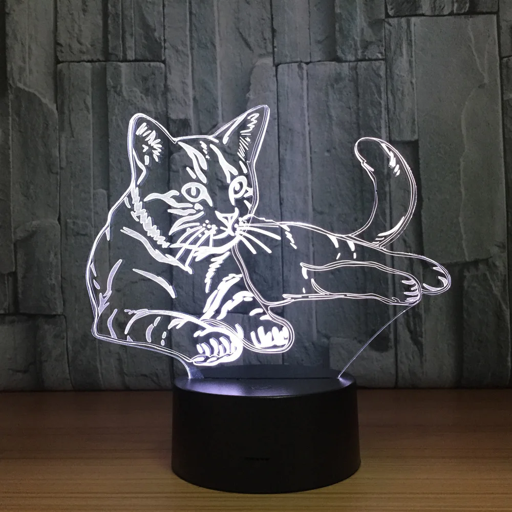 Ночсветильник 3D в виде милой кошки светодиодный сенсорным выключателем
