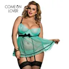 С низким вырезом на спине для женщин одежда для сна кружевное платье размера плюс нижнее белье мини платье на бретелях с v-образным вырезом в горошек Nuisette Femme зеленый горячие сексуальные Babydoll RE80198P