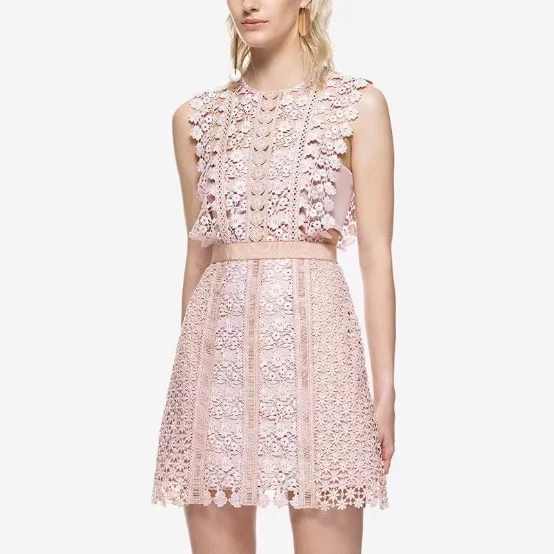 Женское кружевное платье yilin kay розовое мини без рукавов на лето 2019|lace dress|fashion women