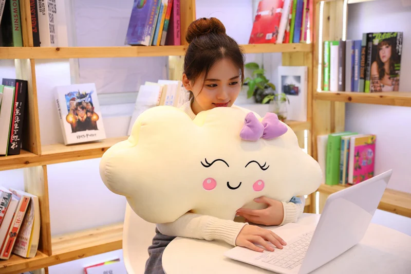 Мягкая плюшевая подушка с милой улыбкой и белым облаком, Kawaii Cloud, мягкие плюшевые игрушки для детей, детские подушки, подарок для девочек