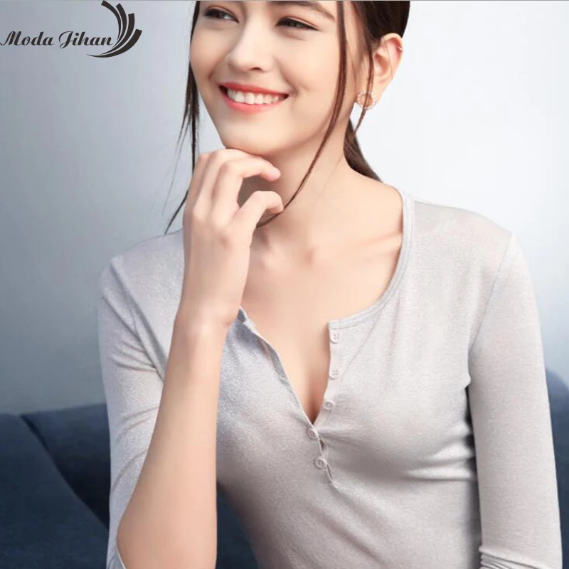 Moda Jihan простая стильная женская футболка с рукавом 3/4 женские топы из мягкого