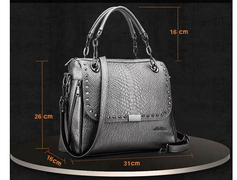 2016 весна лето женщина змеиной сумки из кожи заклепки мода роскошная сеть на ремне