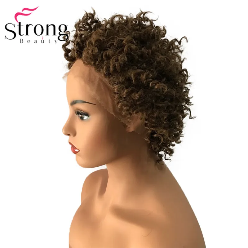 StrongBeauty кружевной передний короткий черный выделенный кудрявый афро высокий нагрев ок синтетический парик парики выбор цвета