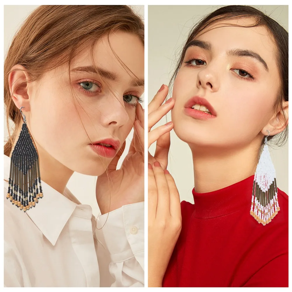 Богемные серьги-подвески с бисером RoyalBeiery, винтажные классические серьги с бахромой ручной работы, оптовая продажа, разноцветные Опциональные женские пары