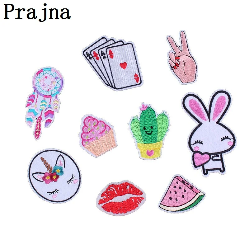 Розовый Prajna 9 шт./лот нашивки единорог Радуга НЛО планета шитье вышивка мультфильм нашивка полоса на одежде дешевая аппликация - Цвет: Розовый