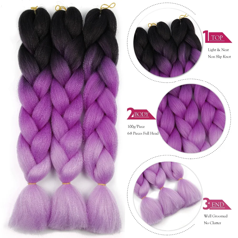 Xpression плетеные волосы большие синтетические косы Омбре розовый фиолетовый