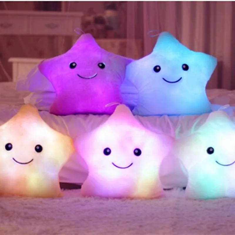1 шт., 38 см, Kawaii, плюшевая подушка, светящаяся Подушка, светодиодный светильник, подушка, Горячие Красочные сверкающие звезды, детские игрушки, рождественский подарок, подарки на день рождения