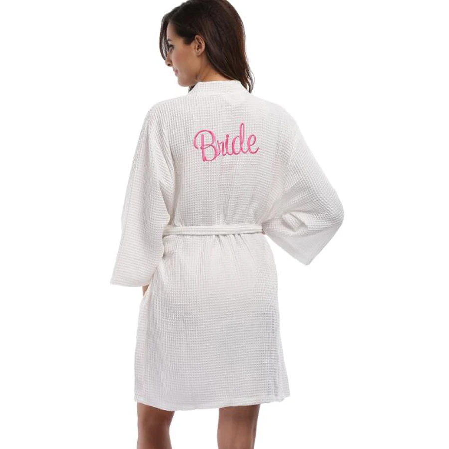 Вафельная Ткань Вышитые невесты Халаты женские свадебные кимоно для вечеринок