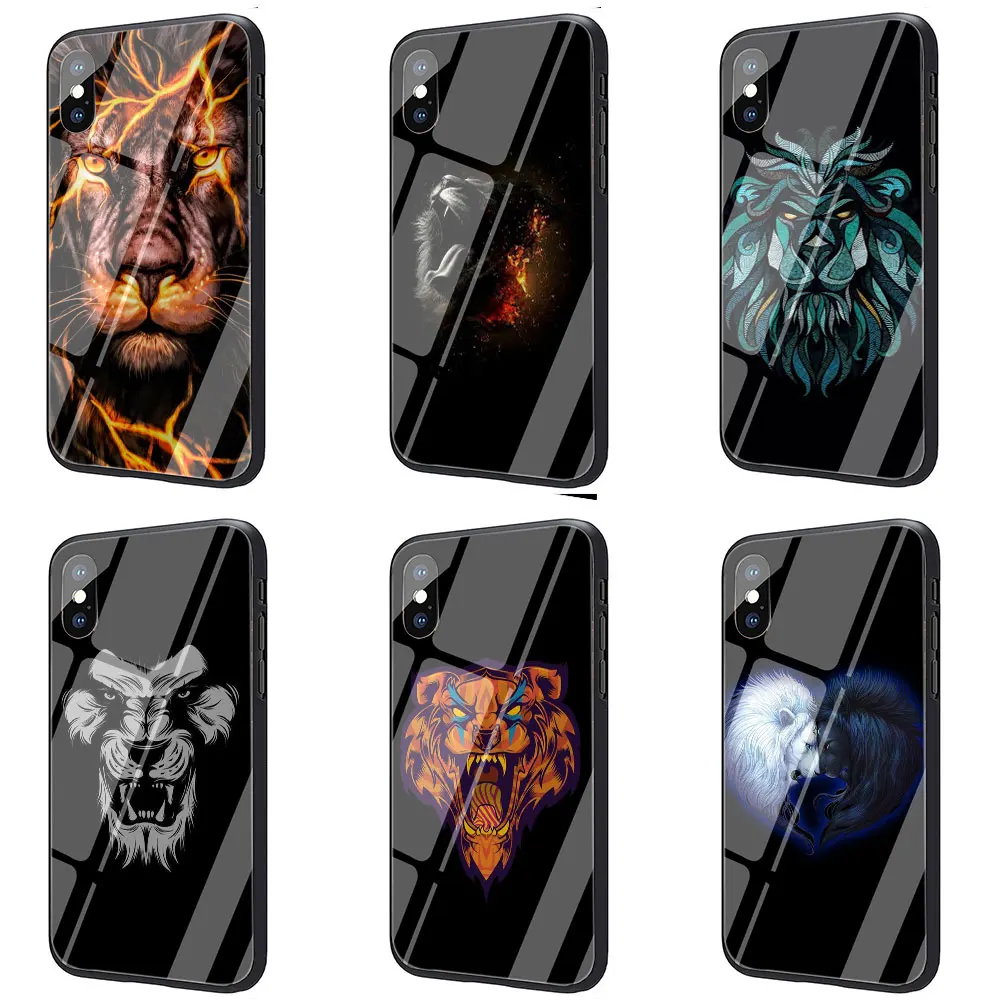 Модный чехол из закаленного стекла с дизайном льва Для iPhone 11 Pro 6 6S Plus 7 8 Plus X XS XR XS Max
